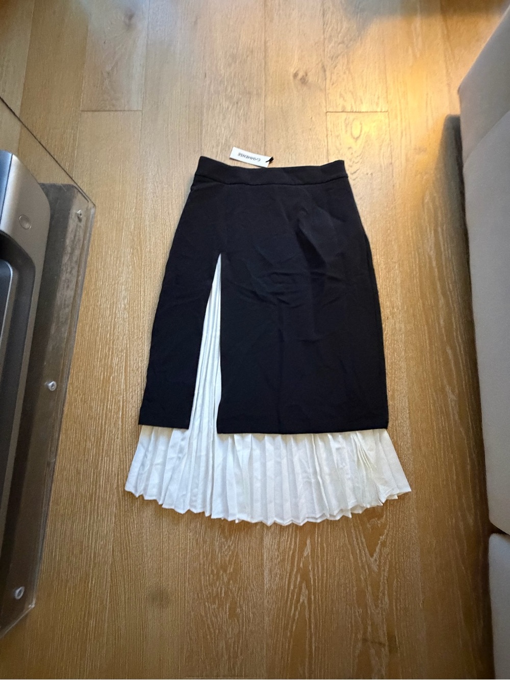 Commense Black Midi Skirt with White Pleated Inset